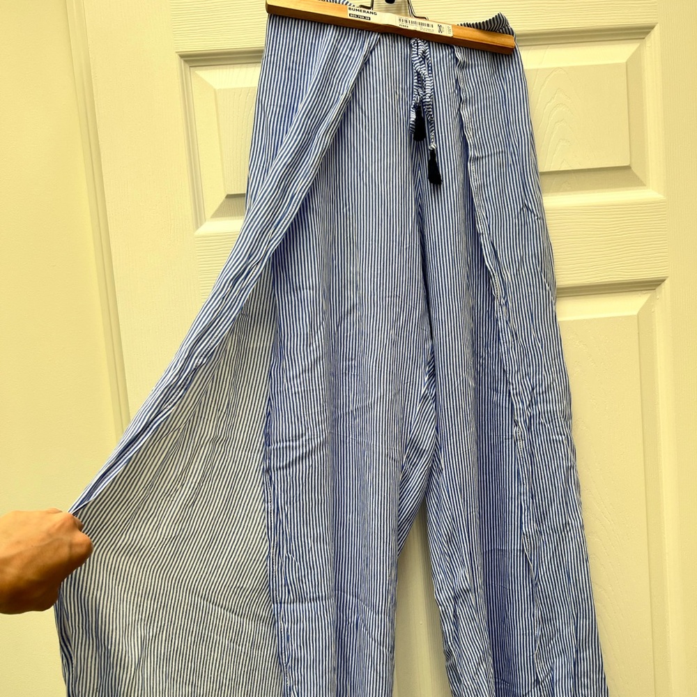 Faithfull the brand blue and white striped split leg montero pants size XS
